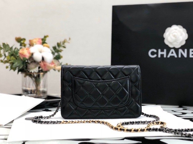 CHL Flap Bag Gold Toned Hardware Black For Women 7in/19cm