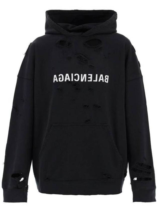 Luxury Balenciaga Trending 2025 Mirror Distressed Cotton Hoodie Black