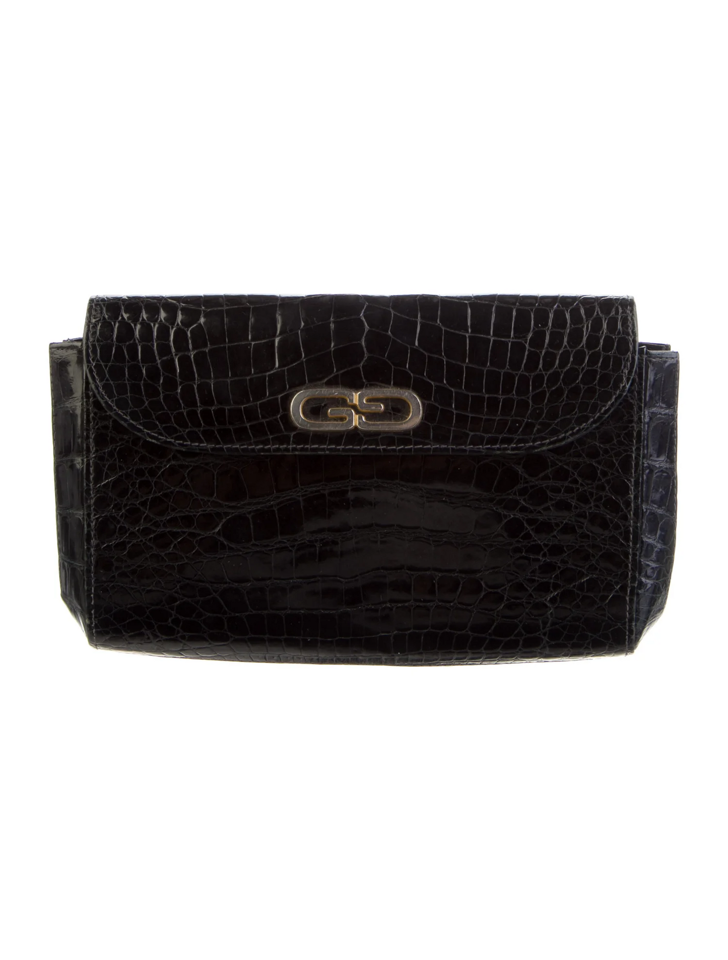 Gucci blue crocodile leather clutch with G logo gold hardware