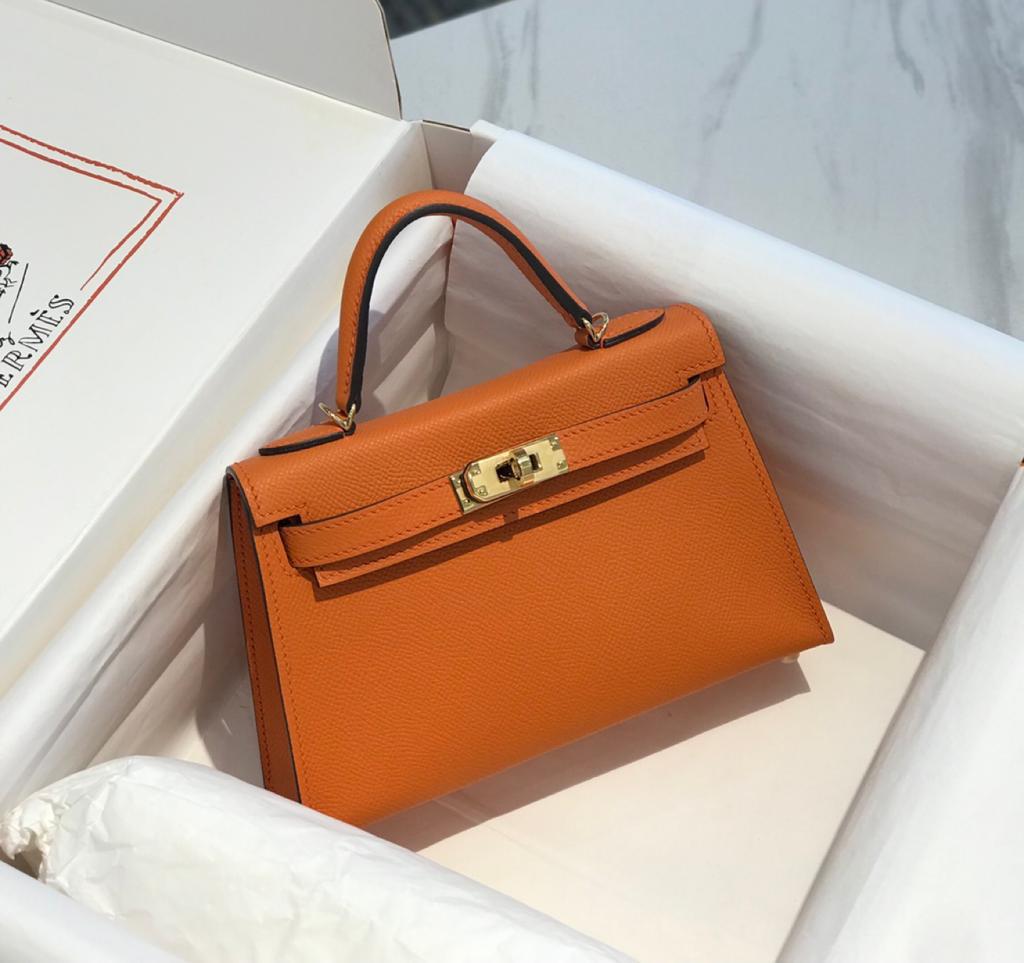 Top Quality Mini Kelly Orange For Women Gold Toned Hardware 7.5in/20cm