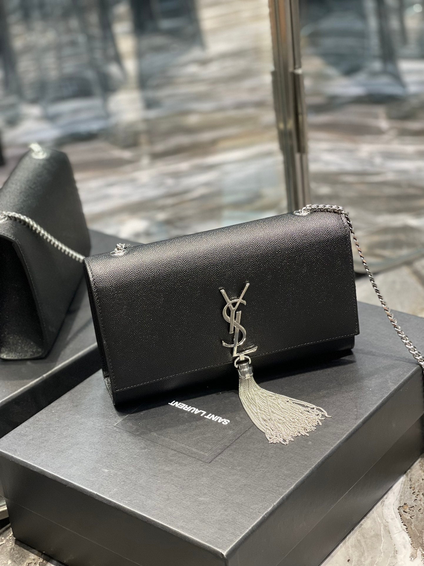 YSSL Kata Medium Chain Bag Black With Tassel For Women 9in/24cm YSL 354119BOW0N1000