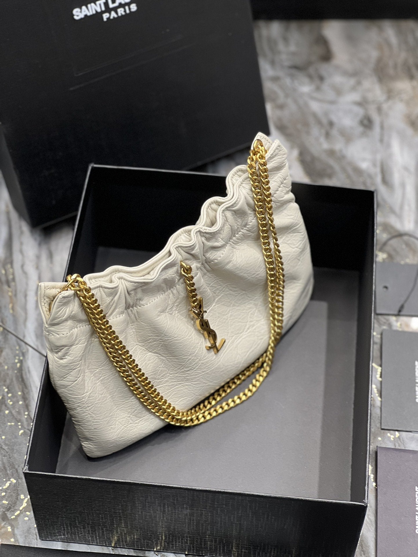 YSSL Hobo Mini Bag White With Bronze Toned Hardware For Women 9in/24cm YSl