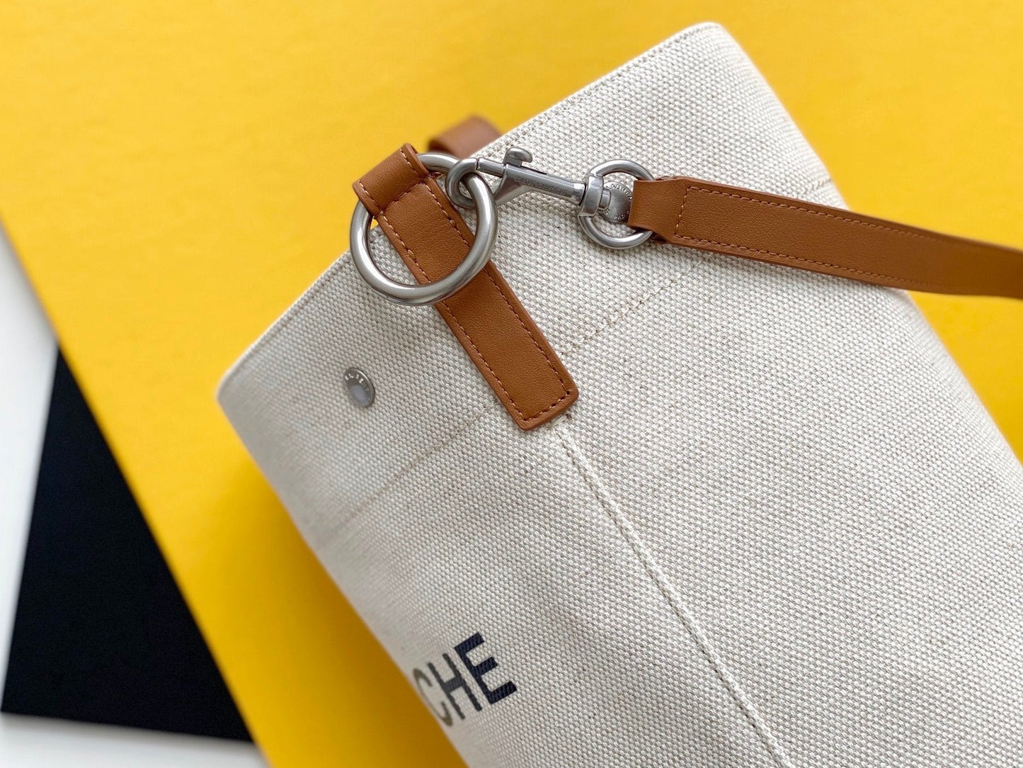 YSSL Rive Gauche Bucket Bag In Linen With Brown Strap For Women 11in/30cm YSL 669299FAABK9053