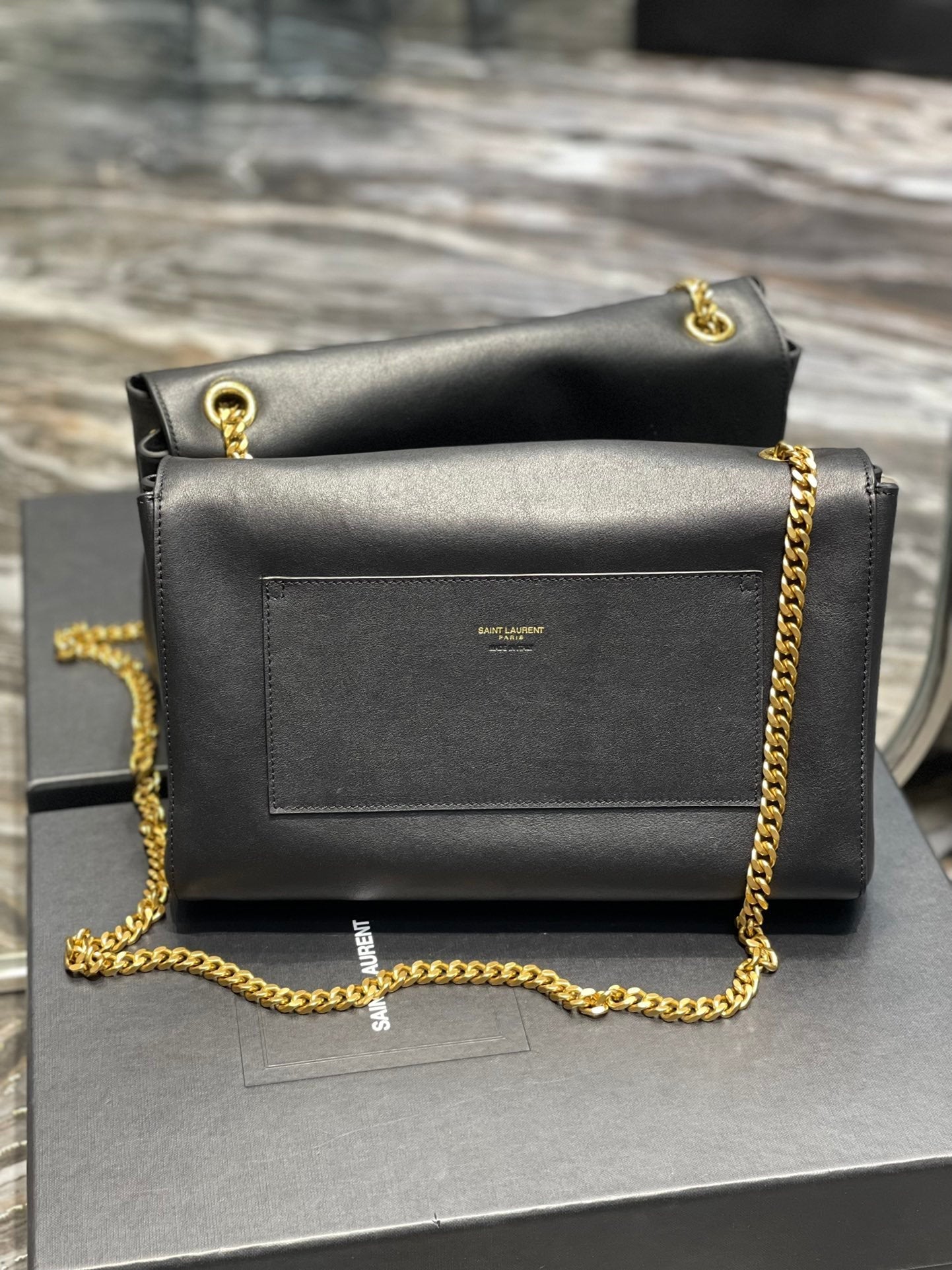 YSSL Kate Medium Reversible Chain Bag Black In Suede With Gold Hardware For Women 11in/29cm YSL