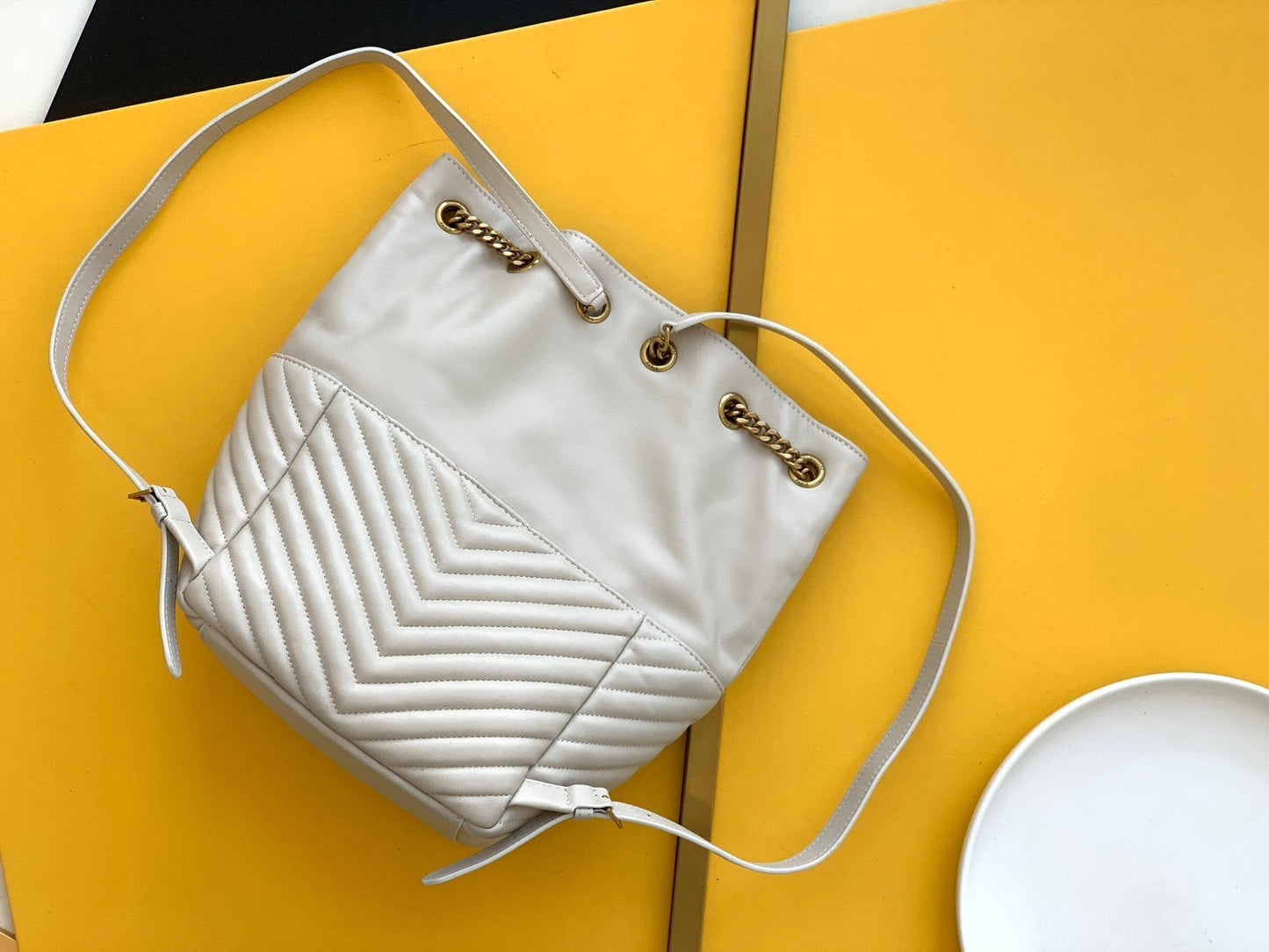 Top Quality Joe Backpack In Monogram With Bronze-Toned Hardware White For Women 11.5in/22cm YSL 6726091EL079207