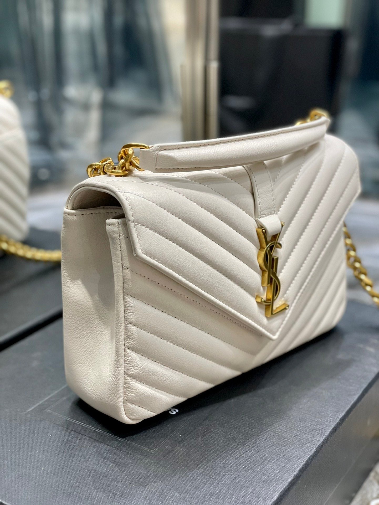 Top Quality College MeTop Qualityum Chain Bag White Gold Toned Hardware For Women 9.4in/24cm YSL 600279BRM079207