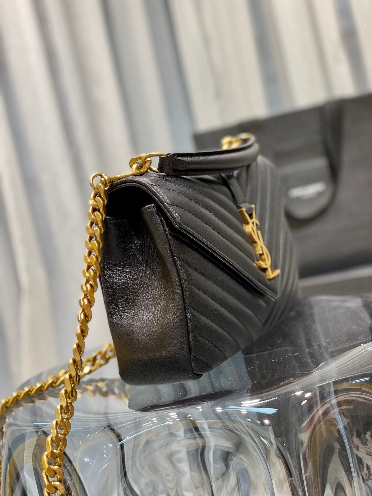 YSSL College Medium Chain Bag Black Gold Toned Hardware For Women 9in/24cm YSL