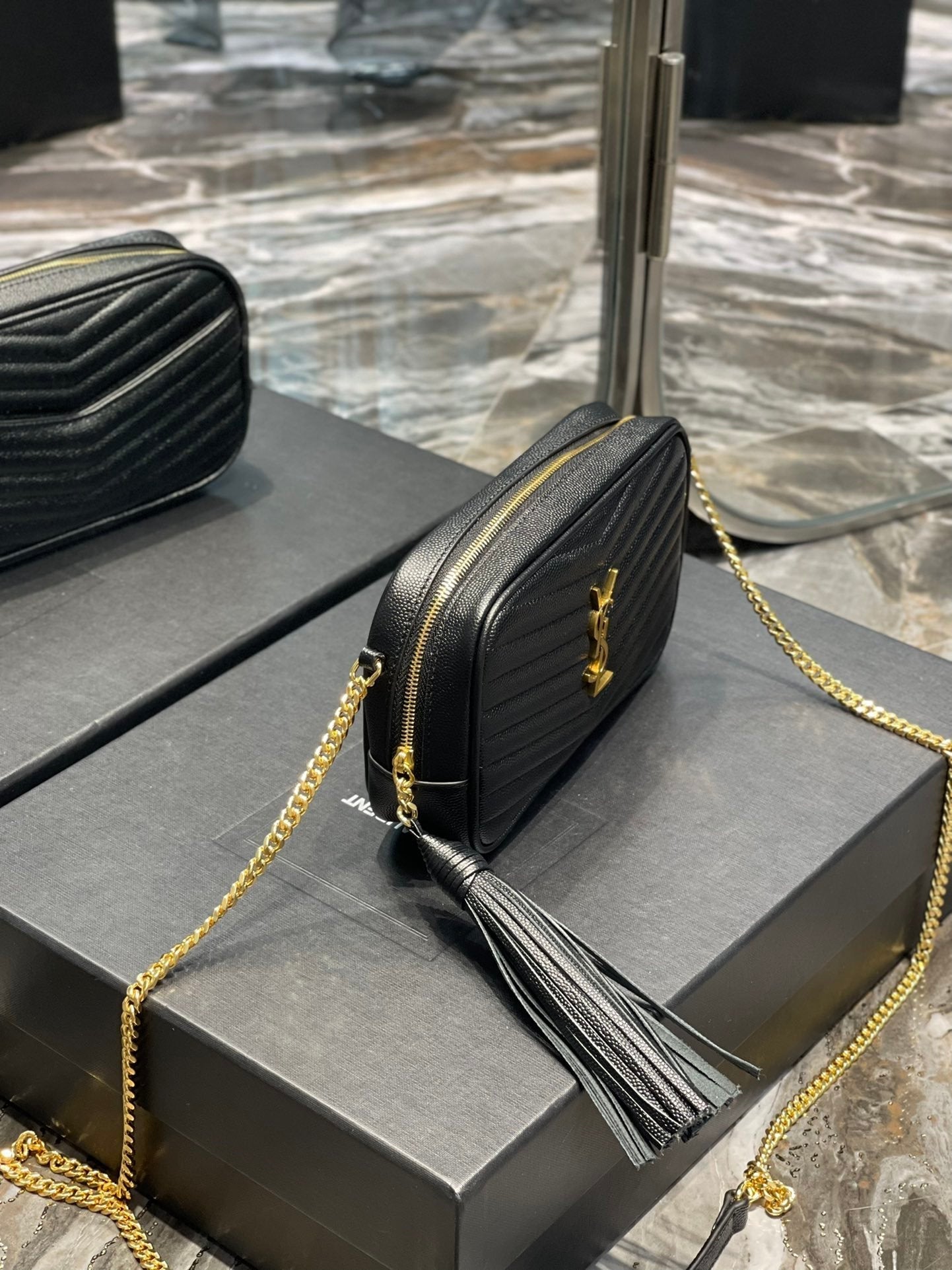 Top Quality Lou Mini Bag Black In Quilted Grain De Poudre With Gold Hardware For Women 7.4in/19cm YSl 6125791GF011000
