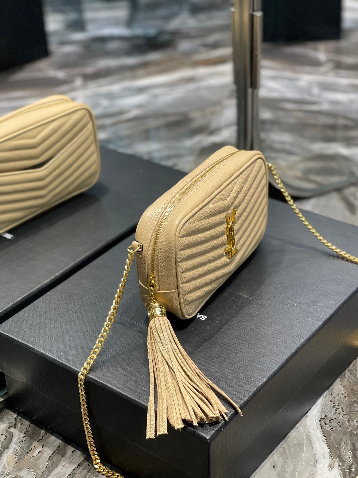 Top Quality Lou Mini Bag Beige In Quilted Grain De Poudre With Gold Hardware For Women 7.4in/19cm YSl 6125791GF012721