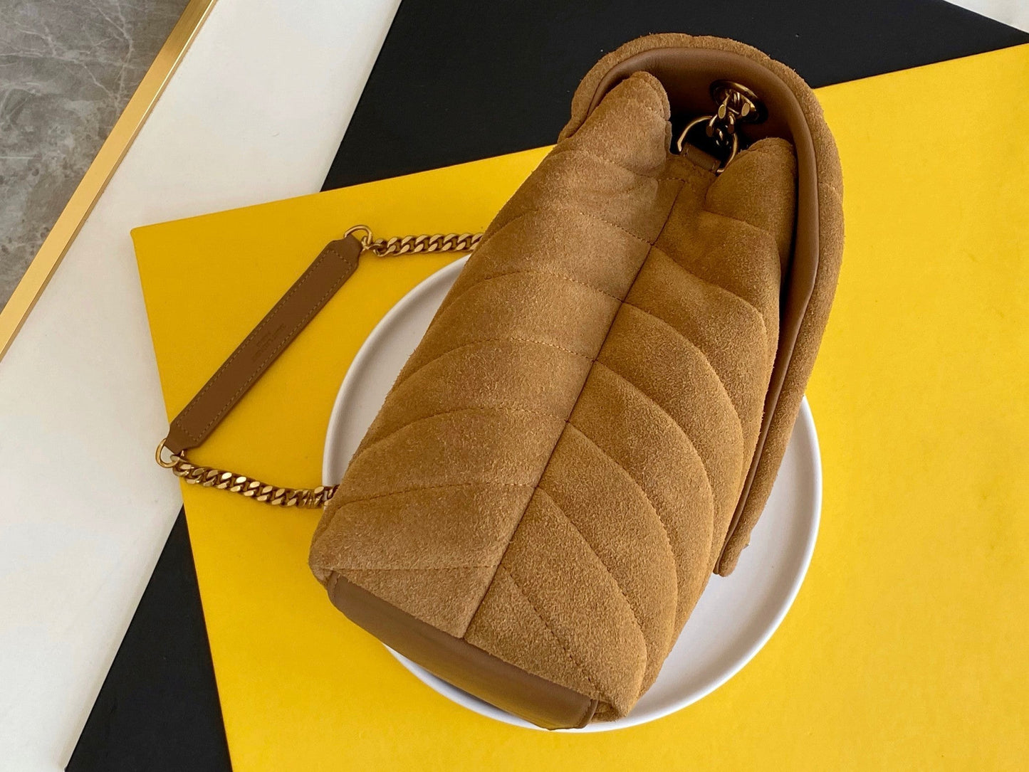 Top Quality Loulou MeTop Qualityum Chain Bag In Matelasse "Y" Brown With Gold Hardware For Women 12.5in/32cm YSL 5749461U8C77761