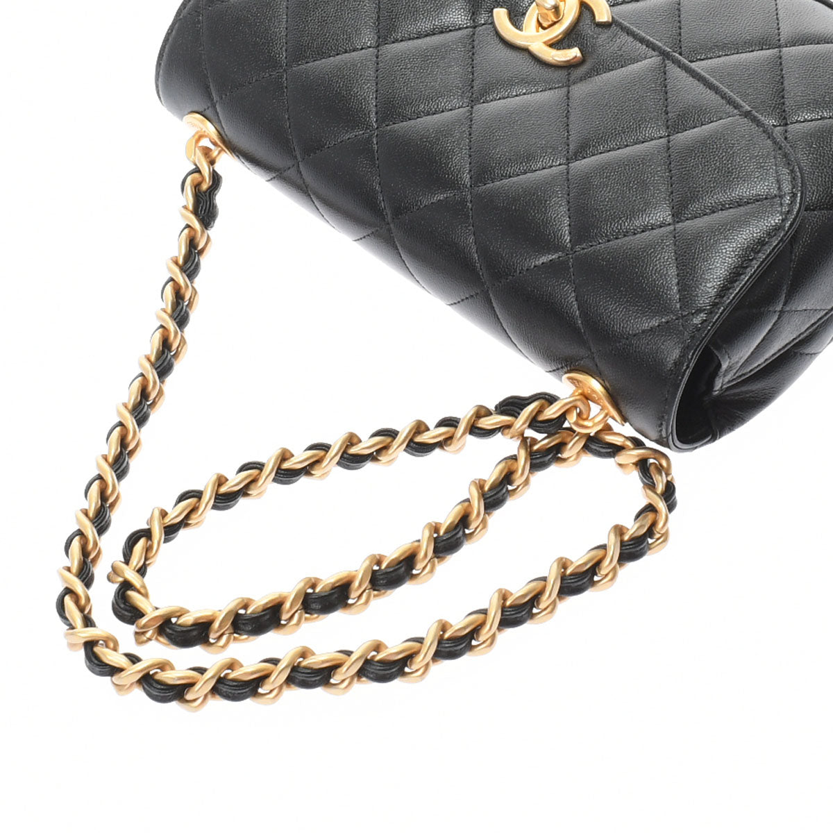 Chanel Flap Bag Black/Gold Hardware Grained Calfskin Women's Shoulder Bag