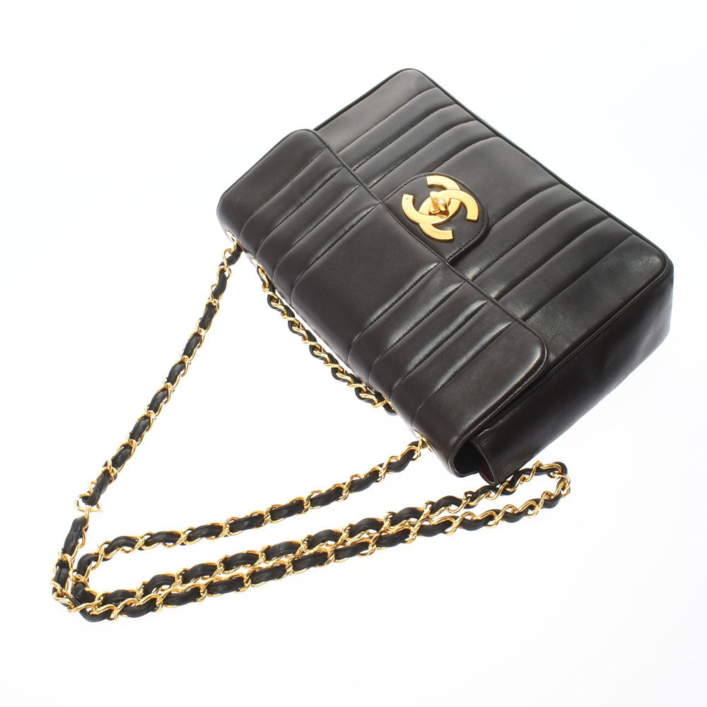 Chanel Mademoiselle Deca Matelasse Chain Shoulder 30cm Black Gold Hardware Lambskin Shoulder Bag