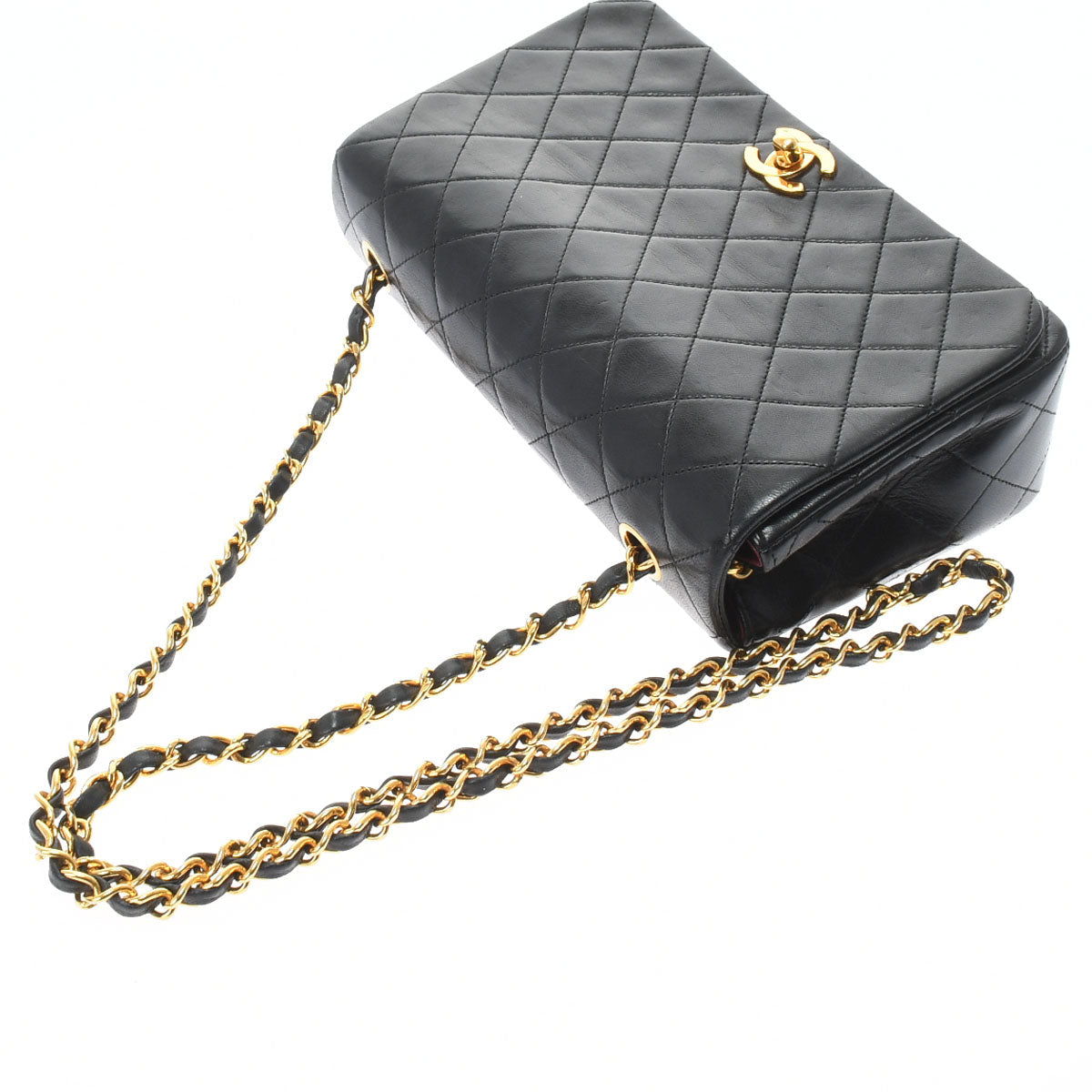 Chanel Matelasse Full Flap Push Lock Chain Shoulder Black Gold Hardware Lambskin Shoulder Bag
