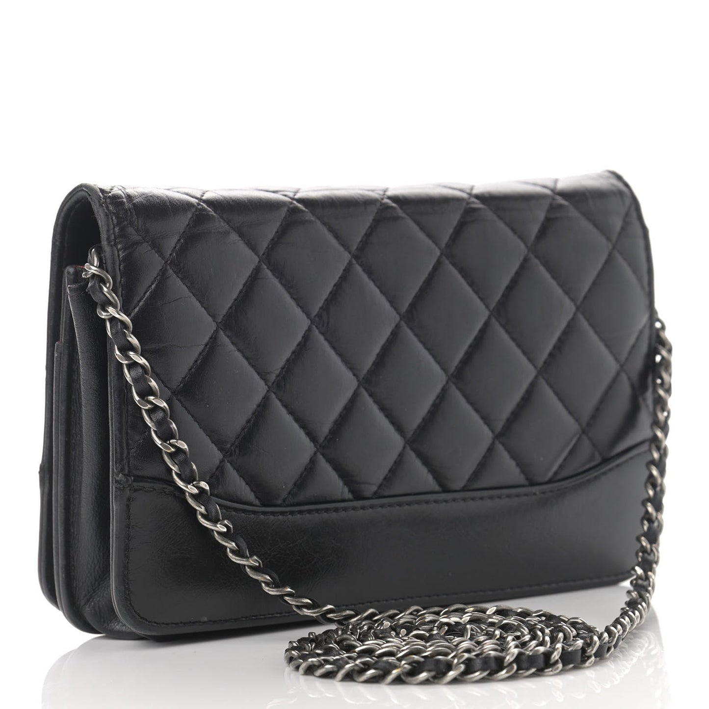 Chanel Aged Calfskin Quilted Gabrielle Wallet On Chain WOC Black