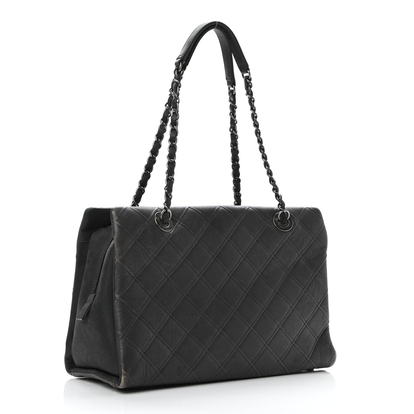 Chanel Calfskin Diamond Embossed Large CC Zip Shopping Tote Grey