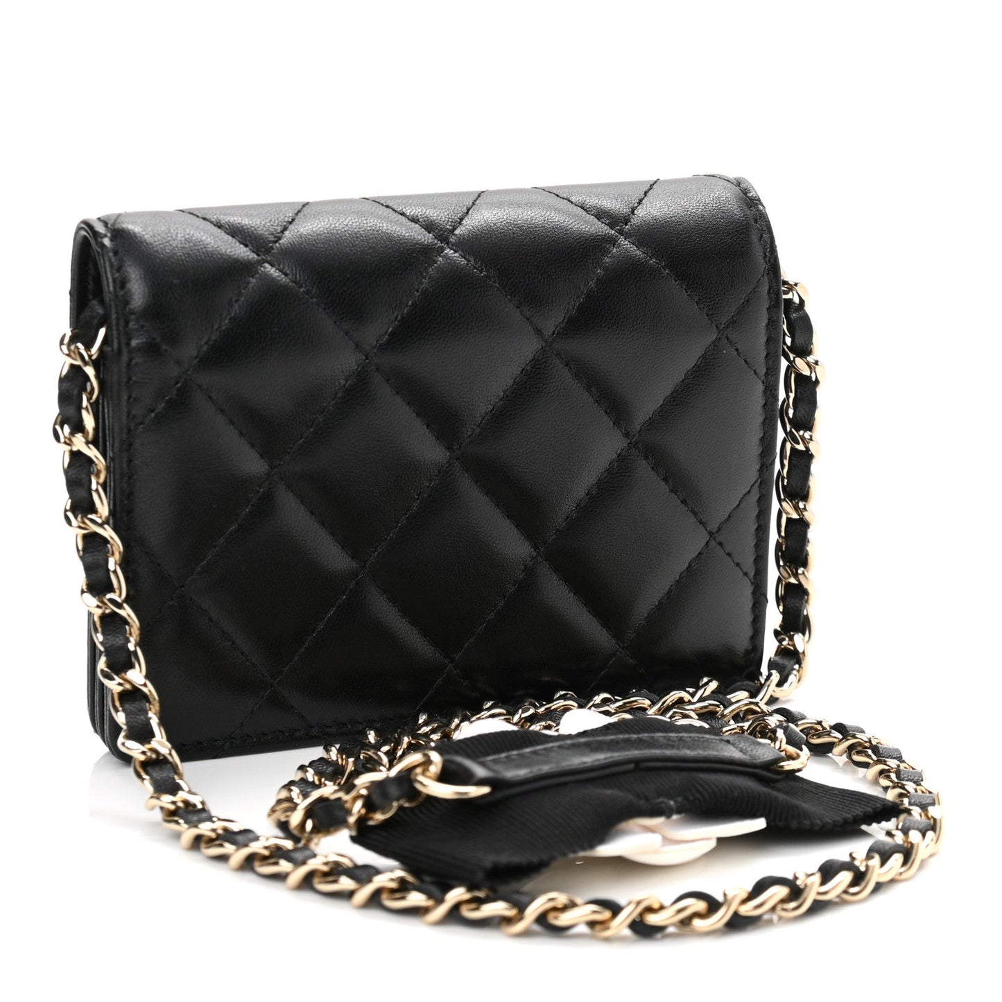 Chanel Lambskin Quilted My Chanel Lady Card Holder On Chain Black