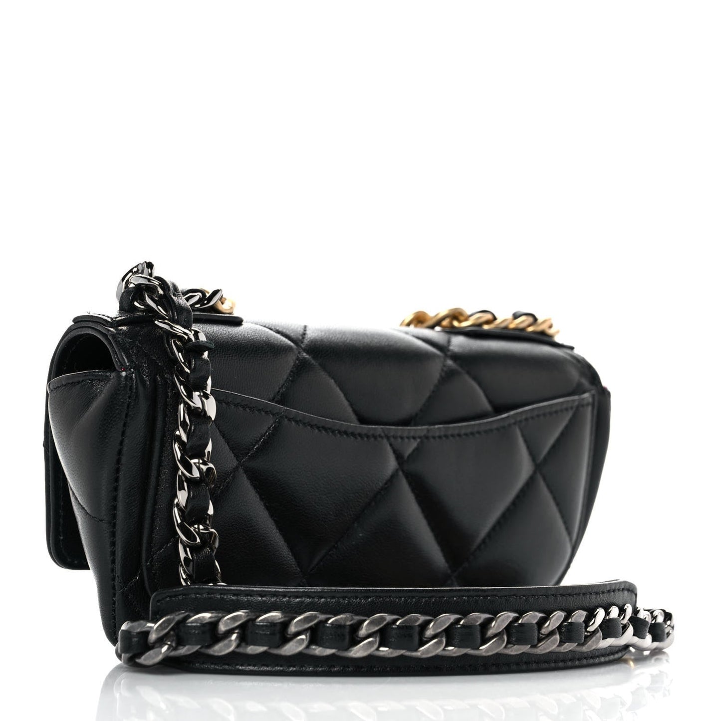 Chanel Goatskin Quilted Chanel 19 Glasses Case With Chain Black