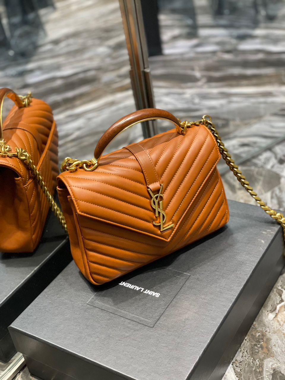 Top Quality College MeTop Qualityum Chain Bag Brown Gold Toned Hardware For Women 9.4in/24cm YSL 600279BRM076309