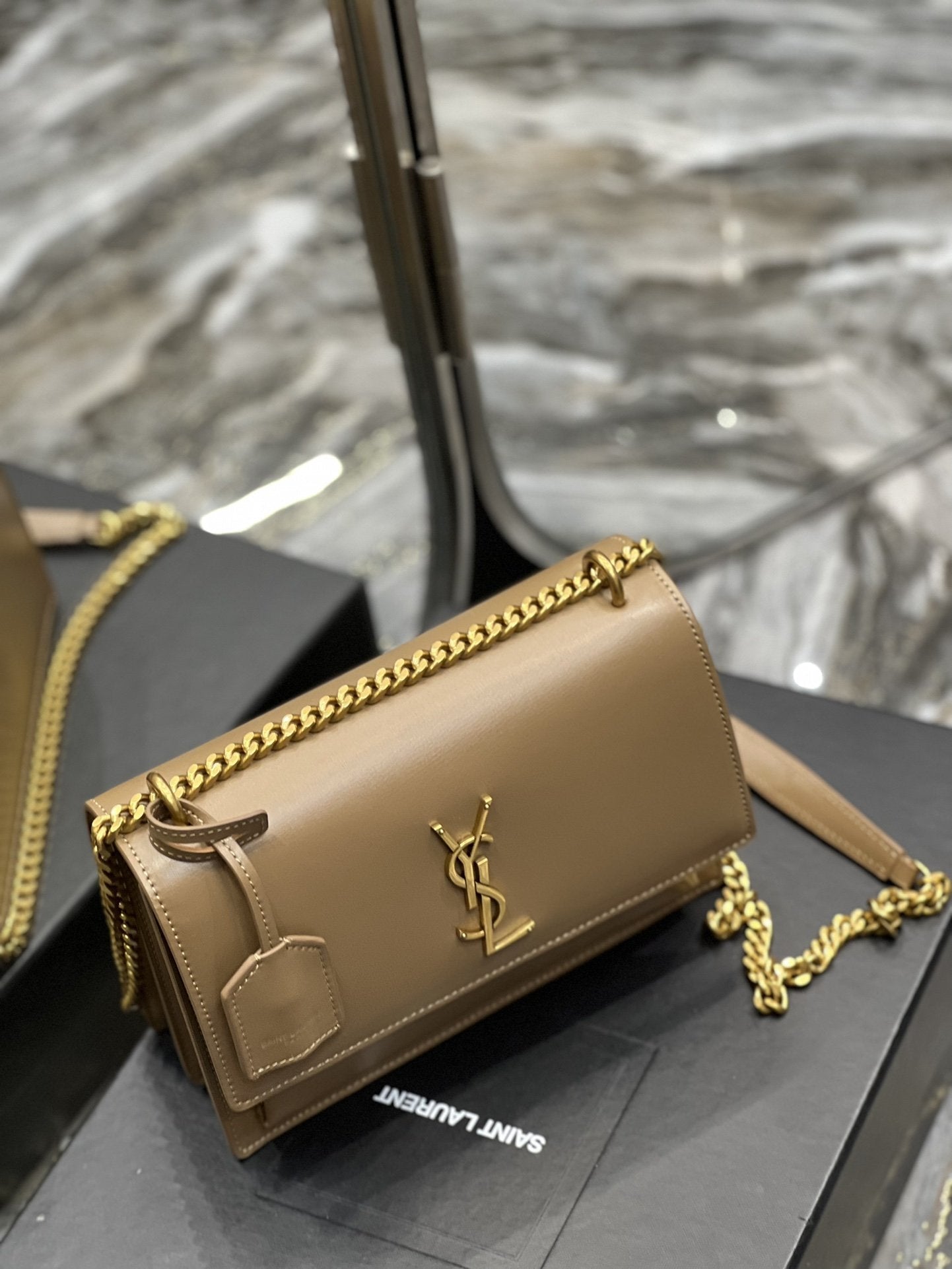 YSSL Sunset Medium Chain Bag For Women 8in/22cm Dark Beige YSL 442906D420W2721