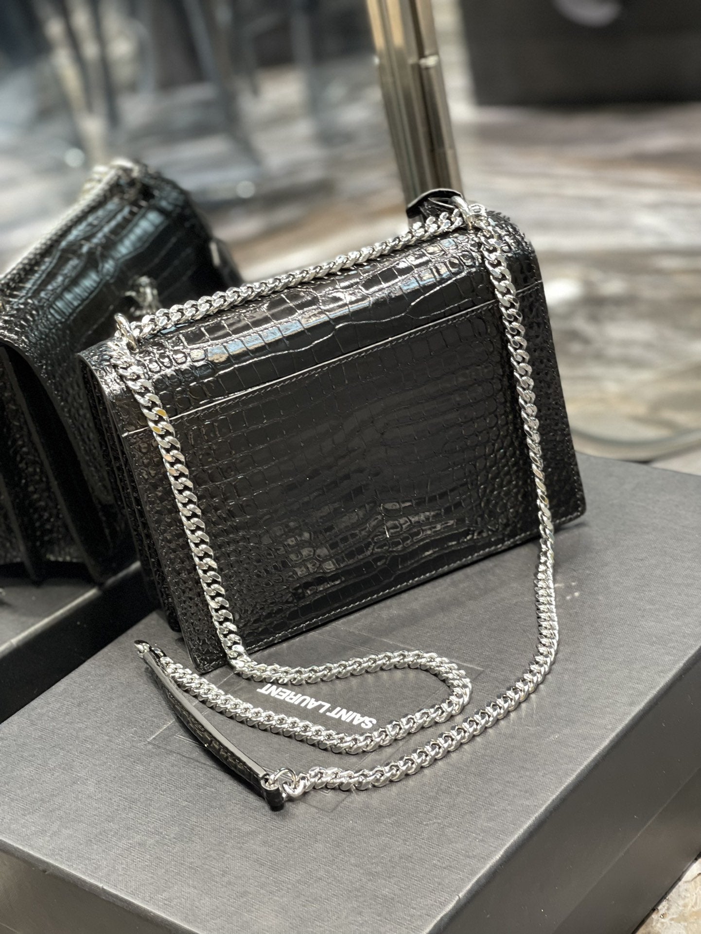 YSSL Sunset Medium Chain Bag Black For Women 8in/22cm YSL 442906DND0U1000