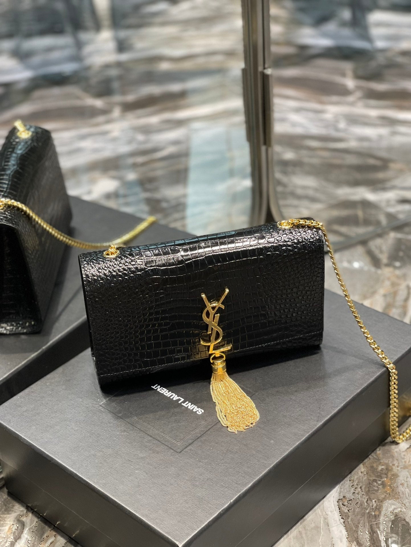 Top Quality Kata MeTop Qualityum Chain Bag Black With Tassel For Women 9.4in/24cm YSL 354119DND0J1000