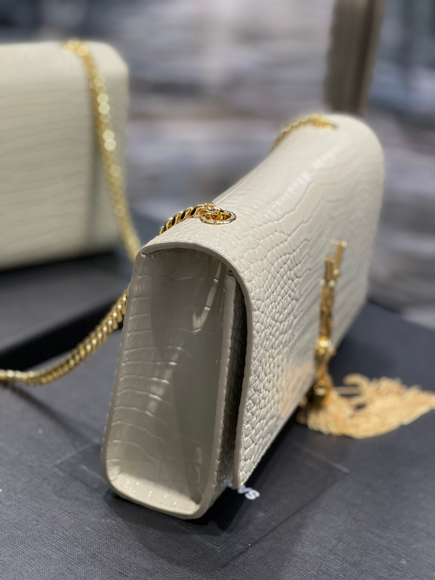 YSSL Kata Medium Chain Bag White  With Tassel For Women 9in/24cm YSL 354119DND0J9207