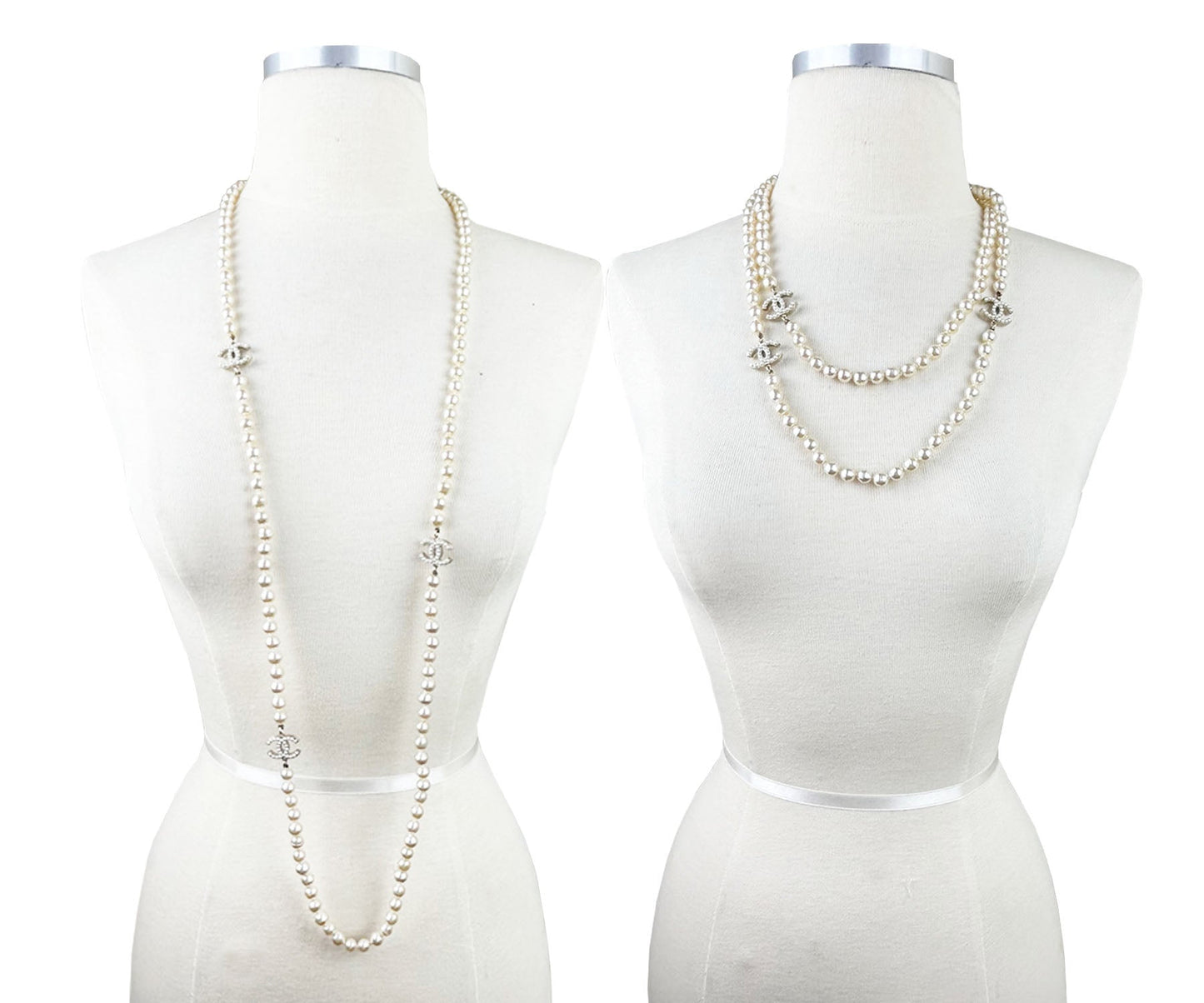 CHANEL 3 Gold CC Pearl Faux Fresh Water Pearl Long Necklace