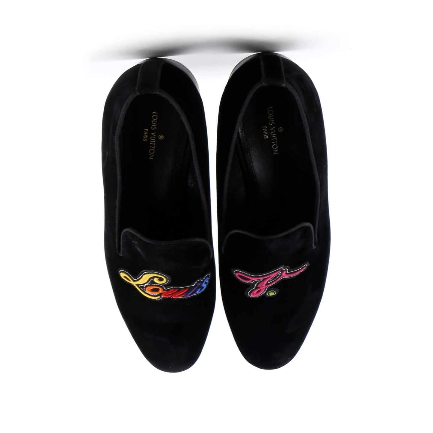 Louis Vuitton Men's Logo Loafers Embroidered Velvet