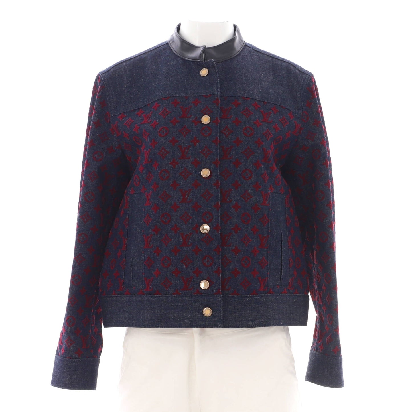 Louis Vuitton Women's Flocked Button Up Jacket Monogram Denim and Leather