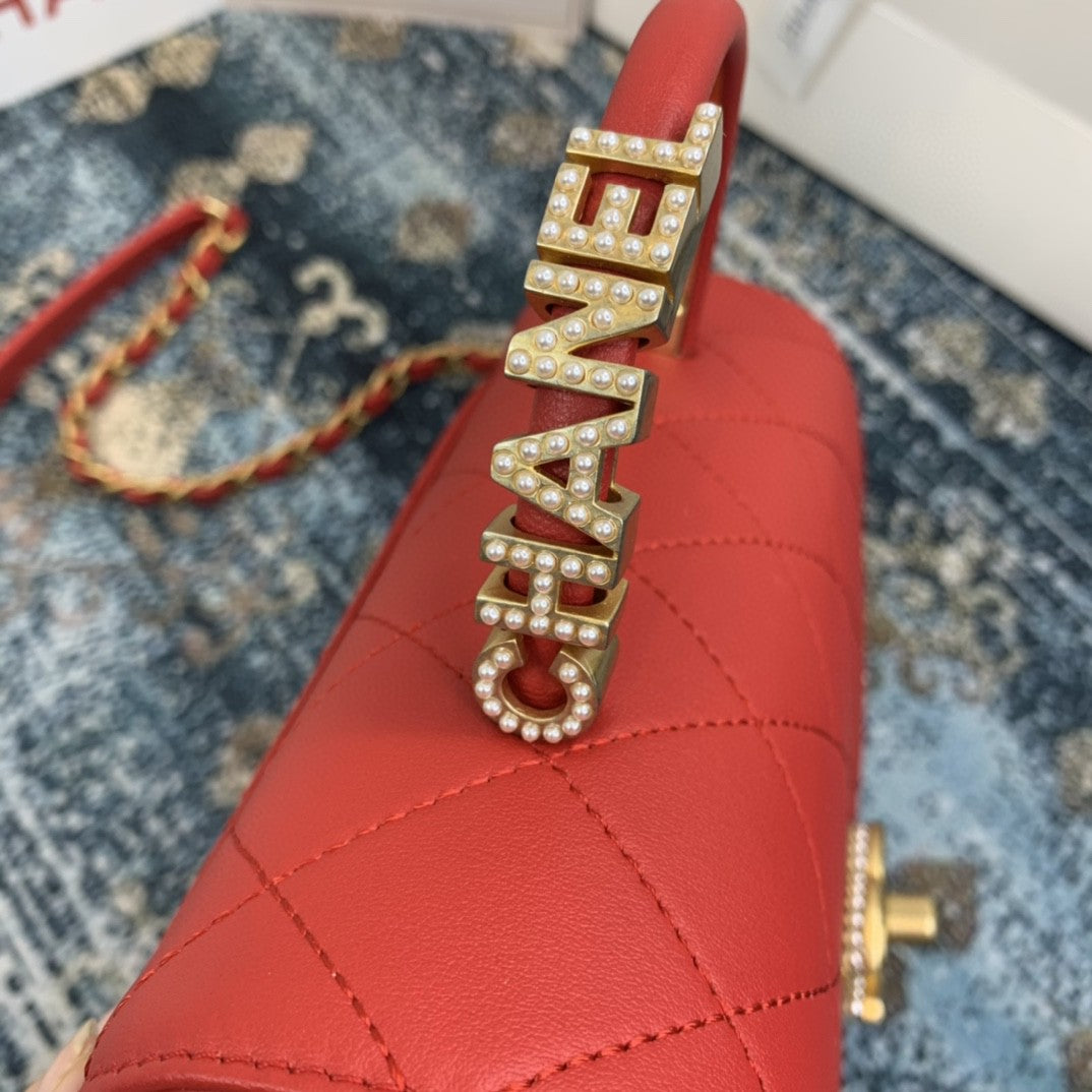 CHLSmall Top Qualityap Bag With Top Handle Gold Hardware Red For Women Handbags, Shoulder Bags 7.9in/20cm AS2059