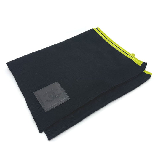 CHANEL Scarf Wool/Cashmere, Wool/Silk/Cashmere black x fluorescent green Sports CC COCO Mark unisex(Unisex)