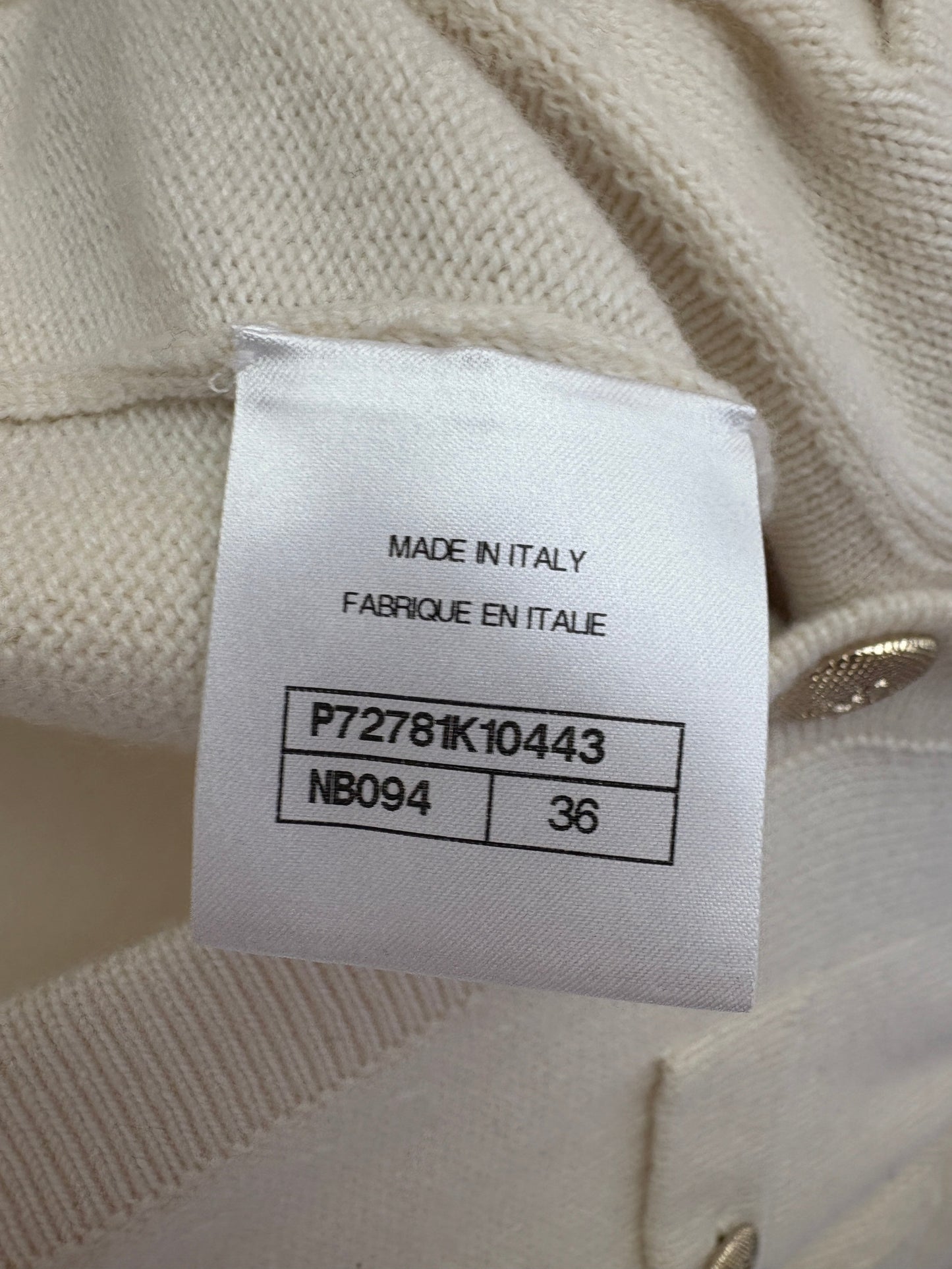 Chanel White Long-Line Cashmere Dress with Gold CC Buttons Detail Size FR 36 (UK 8)