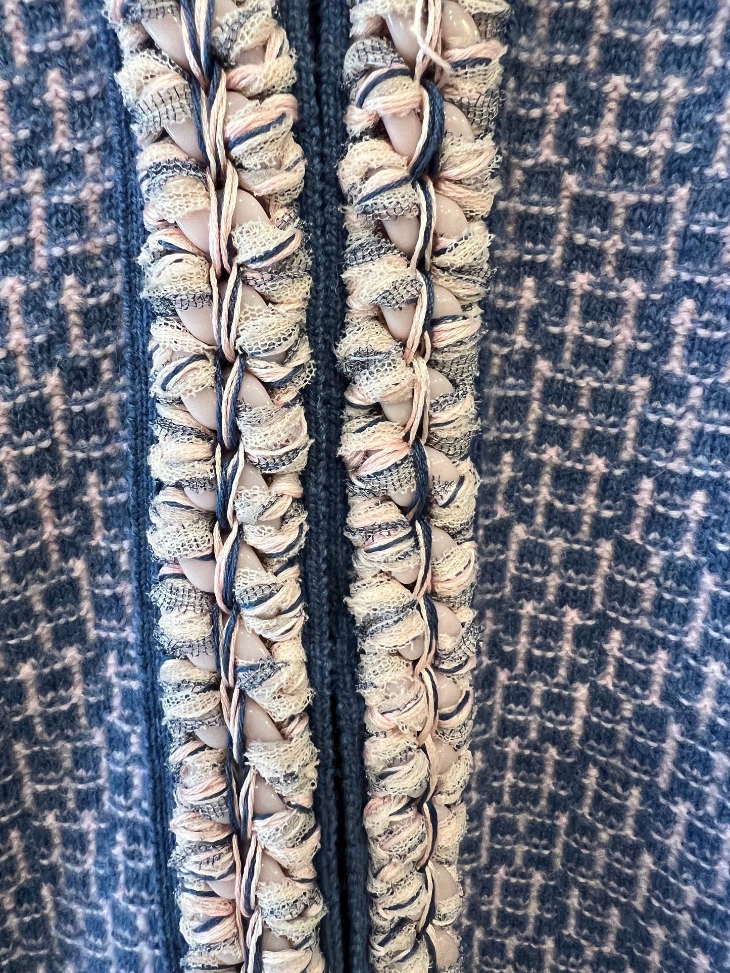 Chanel 11/C Blue and Pink Cashmere Knitted Cardigan with Braided Trim Detail Size FR 36 (UK 8)