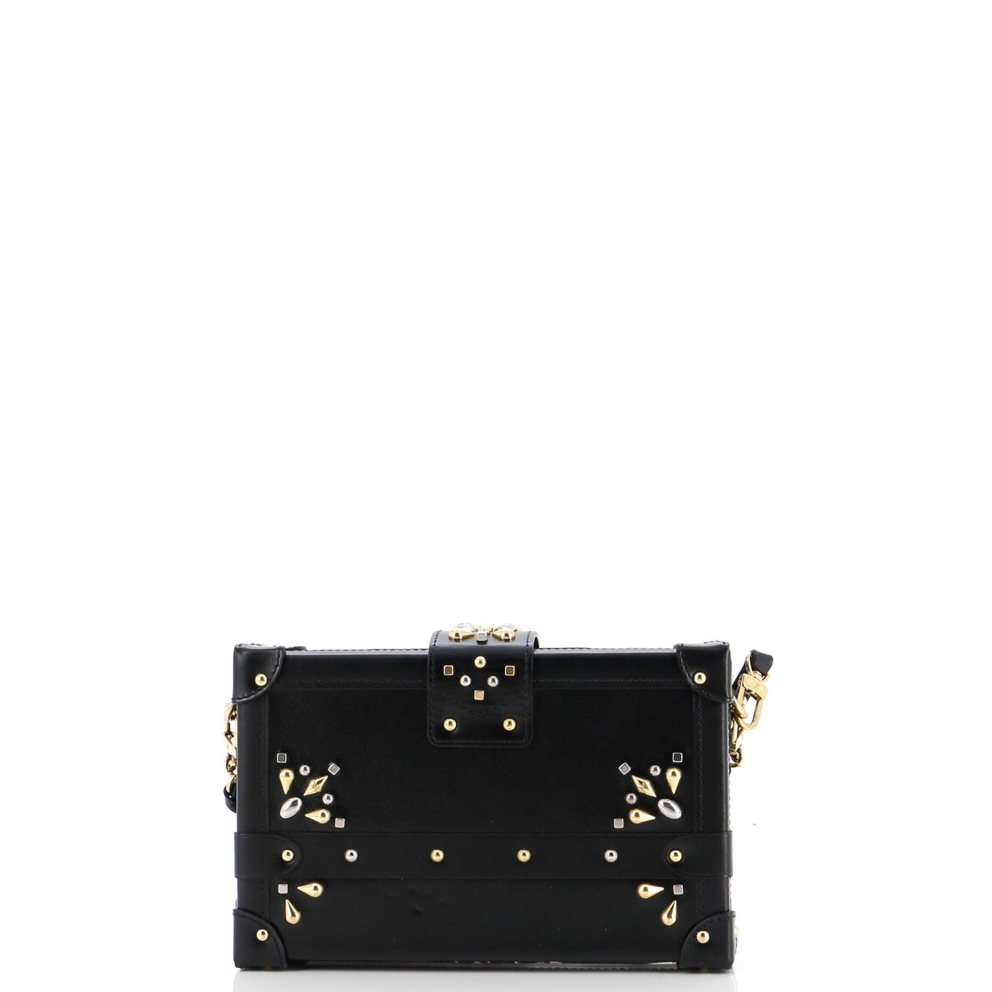 Louis Vuitton Petite Malle Handbag Studded Taiga Leather and Monogram Canvas