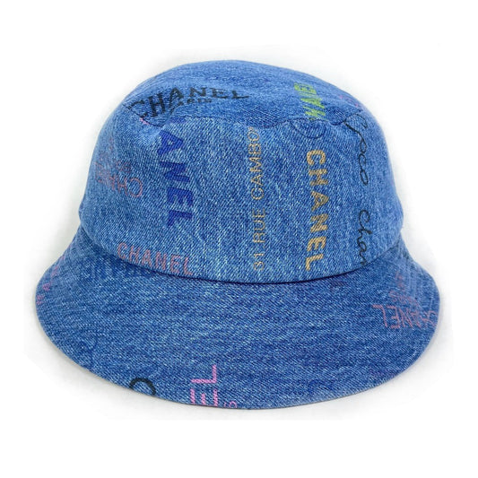 CHANEL hat denim blue Total pattern logo denim crusher hat Women M