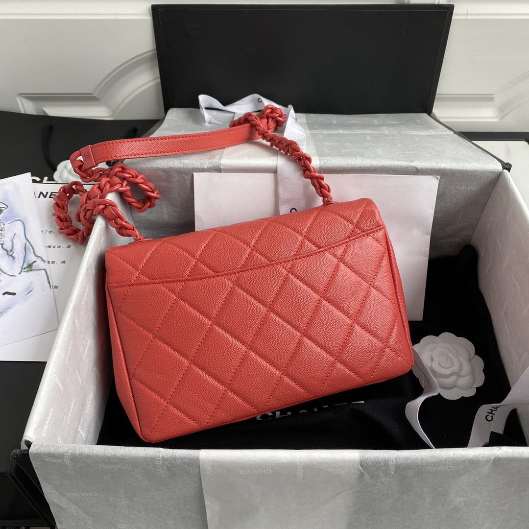 CHLFlap Bag Red Hardware Grained Red For Women, Women’s Handbags, Shoulder Bags 9in/24cm AS2303