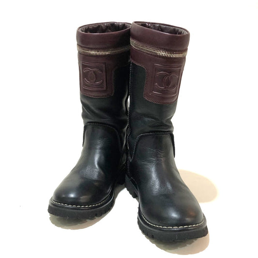 CHANEL boots lambskin Black x Bordeaux Here Cocoon Women 35