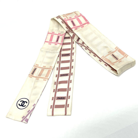 CHANEL scarf silk white CCCOCO Mark Track motif Women