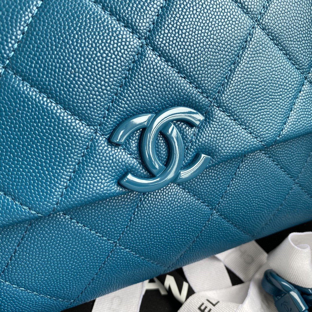 CHLFlap Bag Red Hardware Grained Blue For Women, Women’s Handbags, Shoulder Bags 9in/24cm AS2303