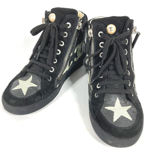 CHANEL sneakers G30243 Canvas / leather black 14A Star Fake Pearl Zip Star Women 35