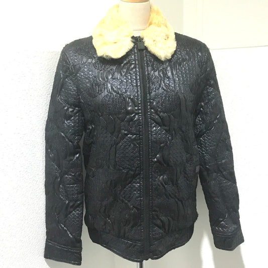 CHANEL Blouson Polyester, Cotton (1149), Microfiber (1865), ABS (1201), Acrylic (1767), Polyester (1168), PVC (1178), Stainless steel, Orirag fur Metallic black With fur 08A Women 38