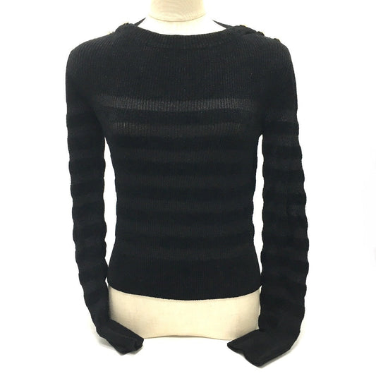 CHANEL sweater P65620 Rayon, Nylon black Border Pattern Bullover Women 34
