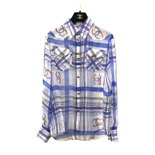 CHANEL blo  P74508 silk white CC COCO Mark printed muslin 34
