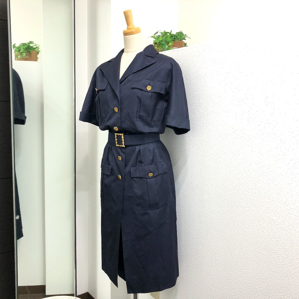 CHANEL one piece cotton Navy   Coco Chanel Buttons Women 36