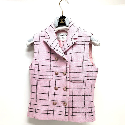 CHANEL Vest P77266 tweed pink 24S tweed Women 34