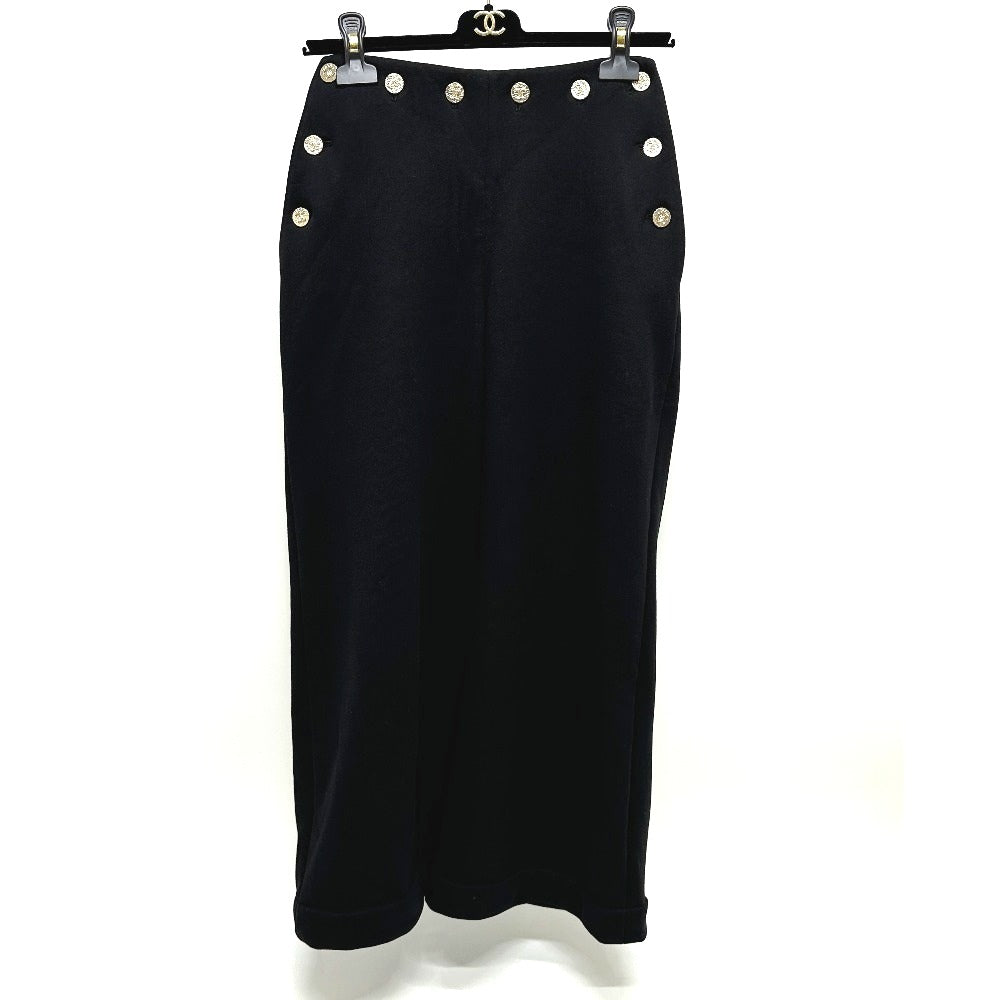 CHANEL Pants P76230 cotton black 24A COCO Mark Button CC Women 34