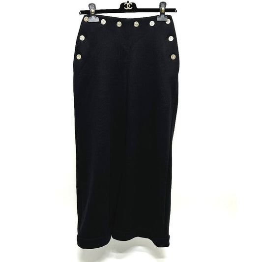 CHANEL Pants P76230 cotton black 24A COCO Mark Button CC Women 34