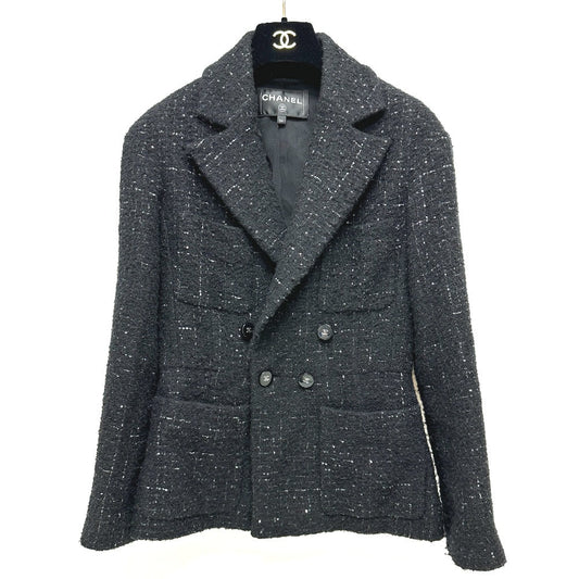 CHANEL Jacket P78012 tweed black 24B Glitter Tweed 34