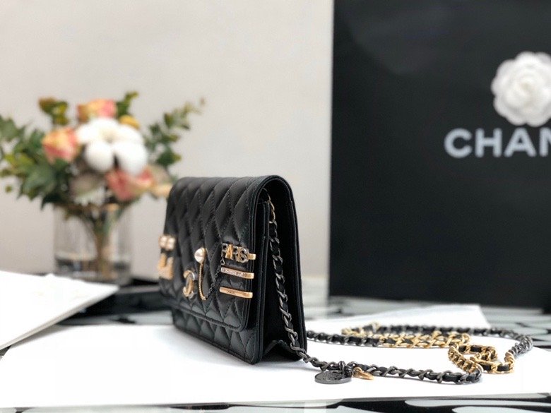 CHL Flap Bag Gold Toned Hardware Black For Women 7in/19cm