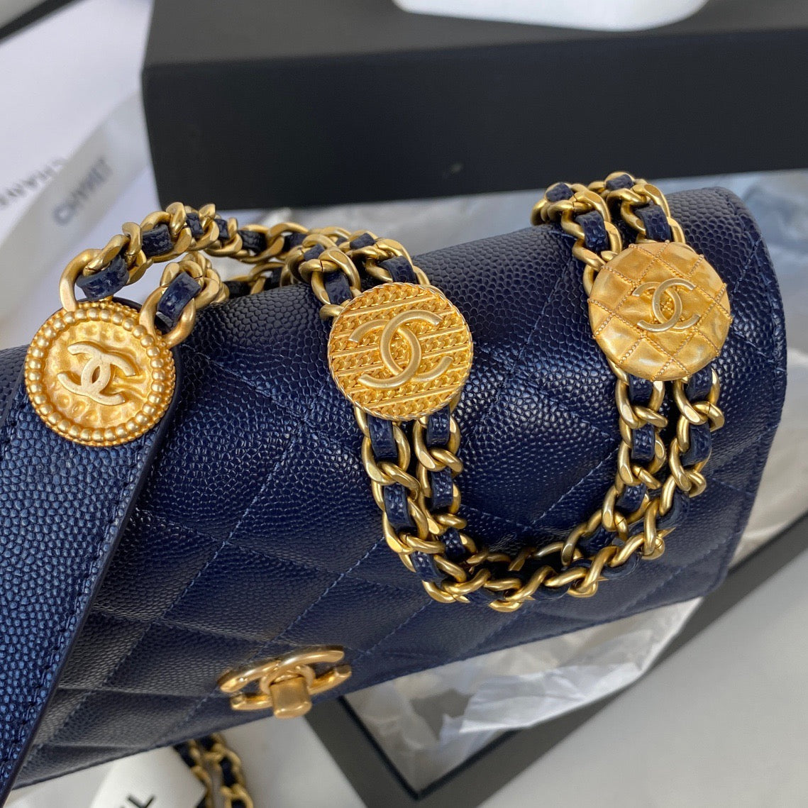 CHLSmall Top Qualityap Bag Gold Hardware Navy Blue For Women Handbags, Shoulder Bags 7.5in/19cm AP2840